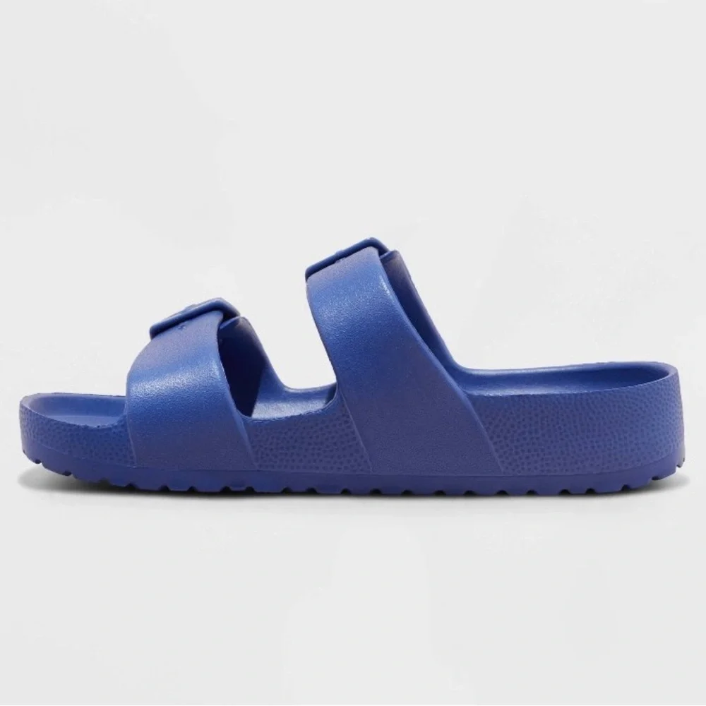 Cat & Jack Blue EVA Sandals – Double Buckle Slides (Girls Size 3)